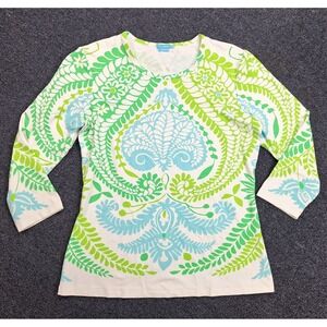 J McLaughlin Gor Dillards Blue Green Nylon 3/4 Sleeve Pullover Top Size Medium